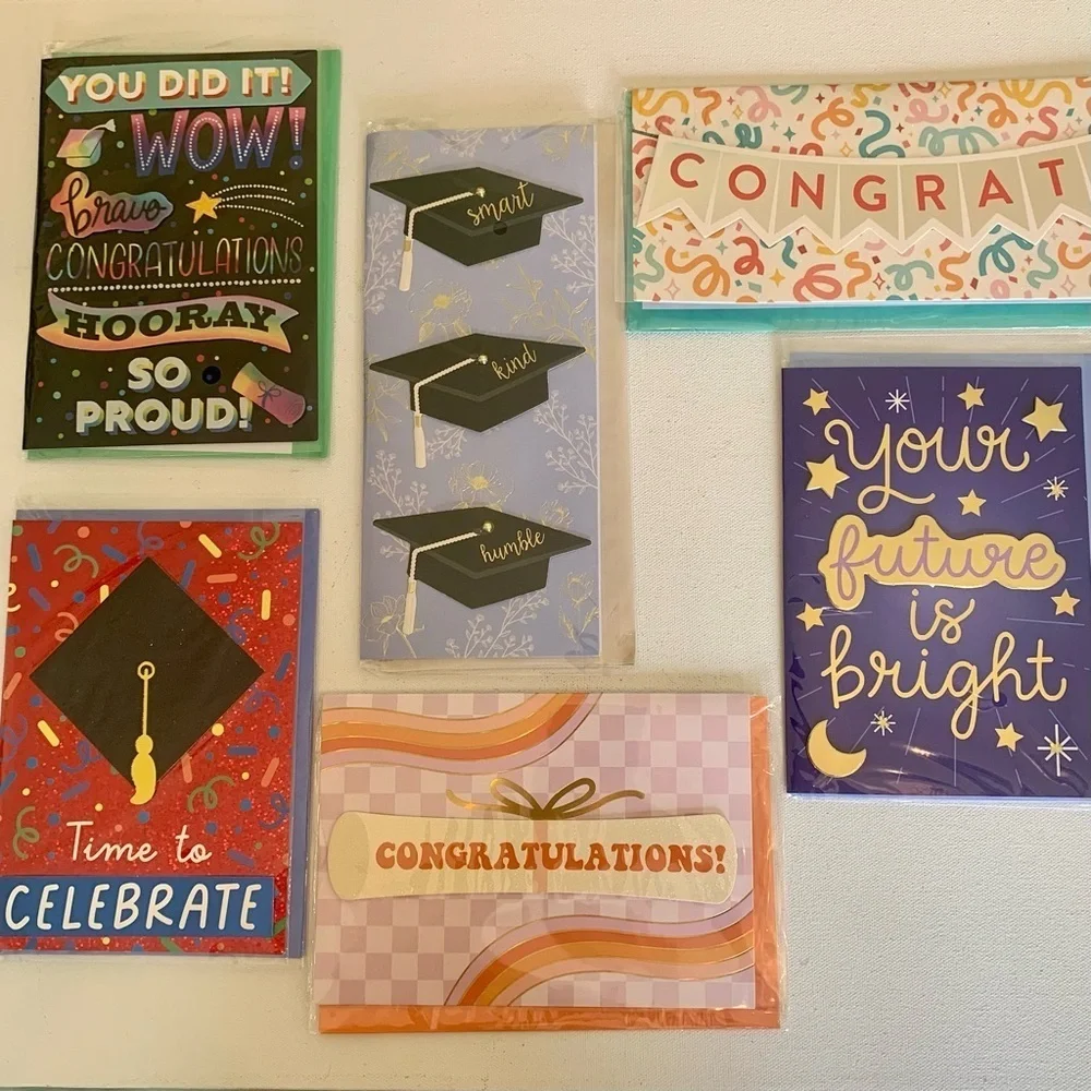 Graduation Cards Variety Pack Lot of 6 Colorful Greetings Cards With Envelopes